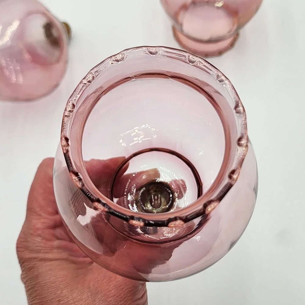 Vintage Blown Glass Peg Votive Cups Pink Purple Mixed Lot of 4 Scalloped Mexico